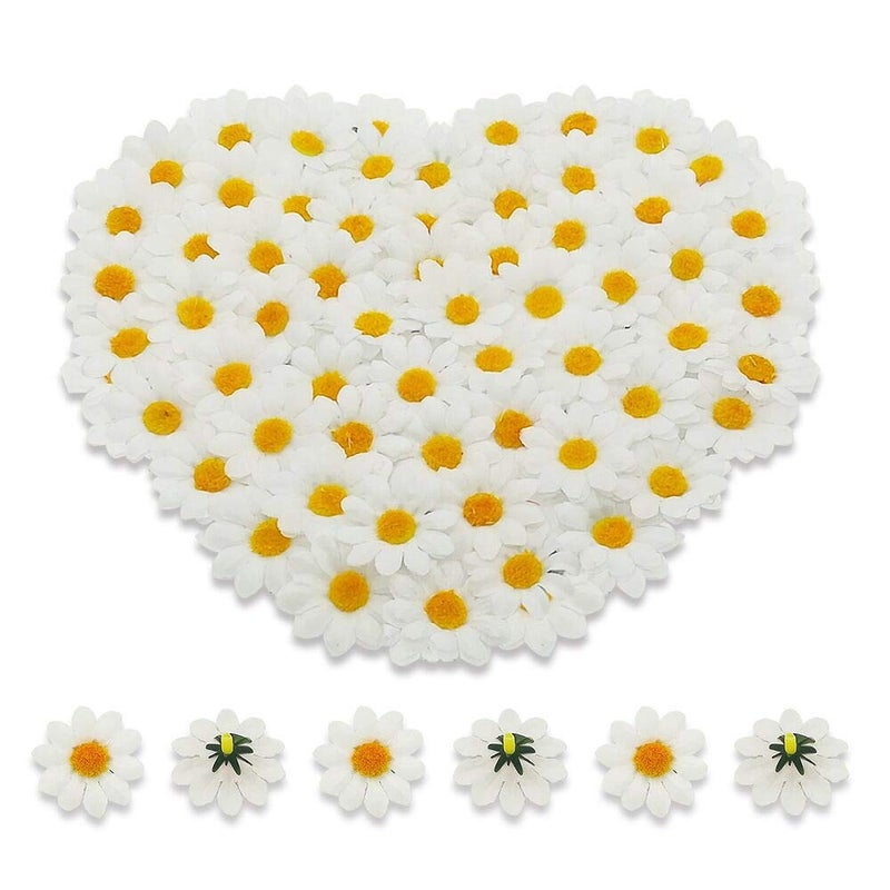 KnR Harmony Artificial Daisy Heads 100pcs Fake Daisy Petals White Gerbera Daisies Flowers Head for DIY Garland Craft Birthday Wedding Party Easter Bonnet Home Decoration - Image 1